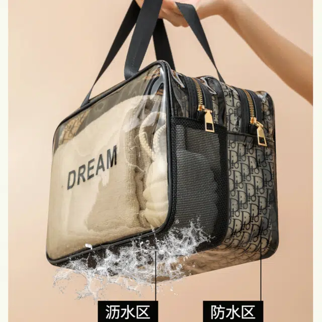 环邦加宽手提可提可挎舒适手提方便出行金属拉链拉合顺畅防水材质隔离保护化妆包 收纳多层