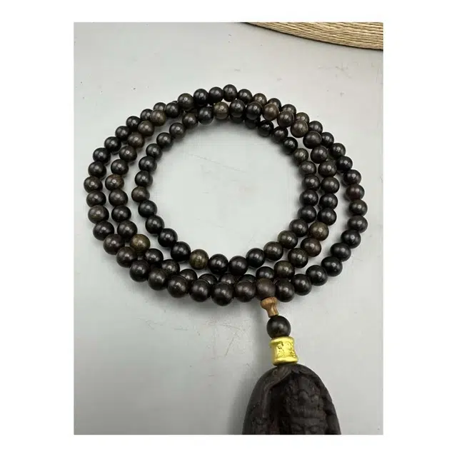 爵倾 沉贵宝月牙雕刻观音毛衣链 檀木 木作项链 男女同款情侣款