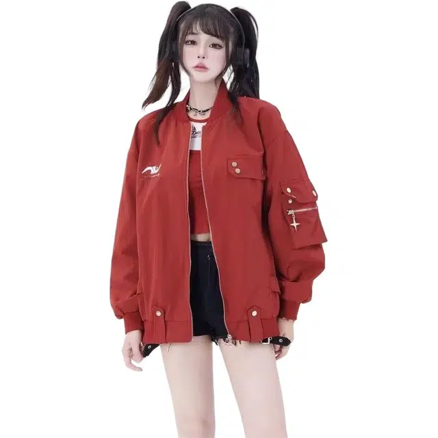 洞洞拐 美式复古飞行员宽松潮牌痞帅工装情侣夹克外套 男女同款