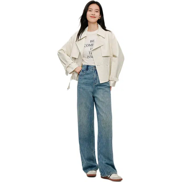 茵曼 简约质感短款休闲舒适截短外套 女款 梨花杏