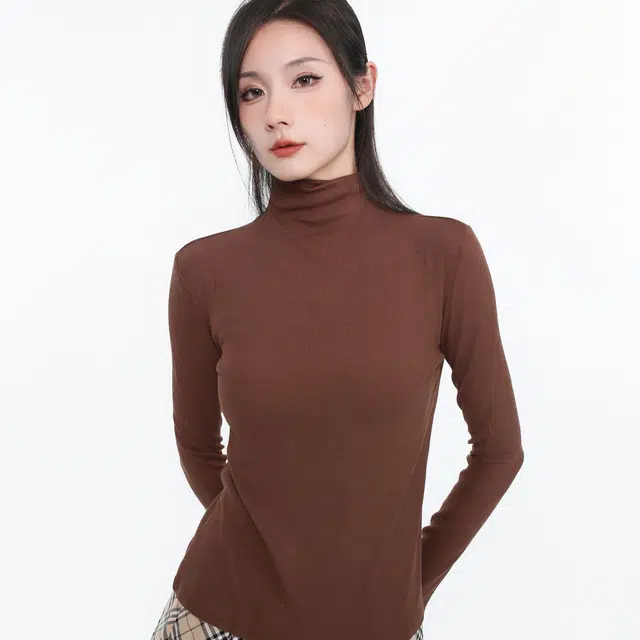 御茶家 纯色基础款堆堆领高弹立修身可外穿打底针织衫 女款 美拉德