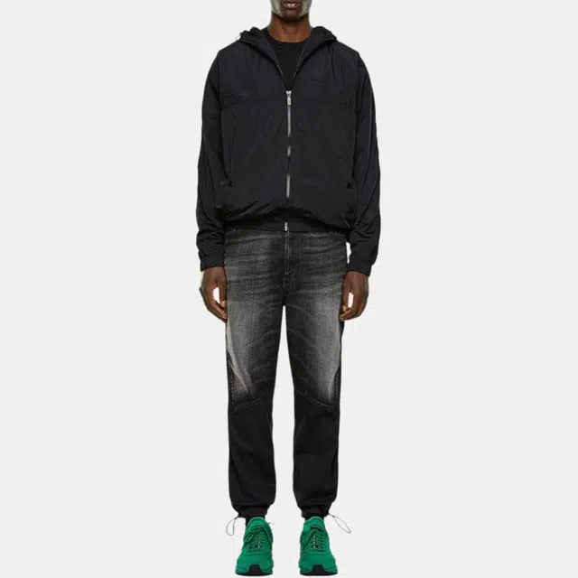 DIESEL Hooded Logo Mesh Lined Jacket Black