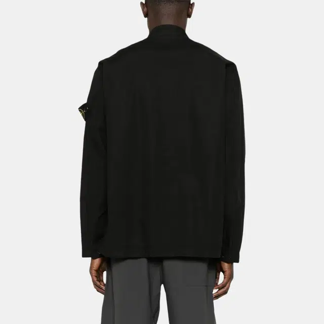 Stone Island Badge Collar Long Sleeve Shirt Black