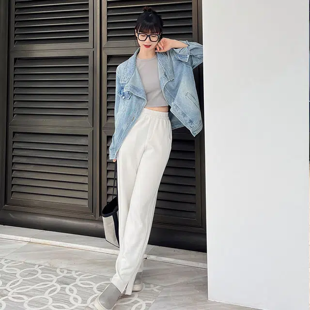 美洋 赛络纺重工开叉 牛仔外套 女款 水洗蓝