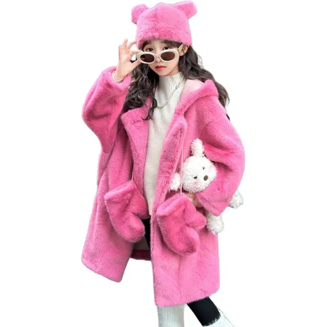 雅鹿大衣 连帽简约舒适长袖 树莓粉 青少年