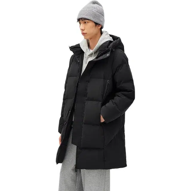 森马 时尚百搭简约舒适日常通勤柔软舒适亲肤三防户外长款连帽面包服保暖羽绒服 男款