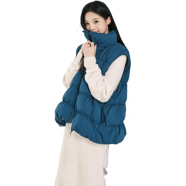 美洋 纯色高领蓝莓千层马甲 女款 湖蓝