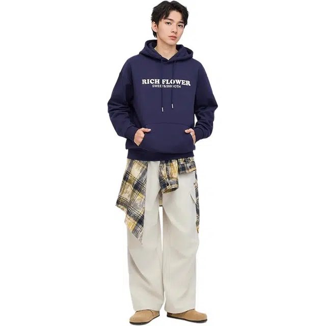 三福 字母情侣宽松连帽套头长袖卫衣 男款