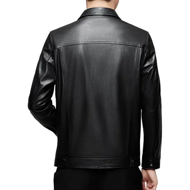 太子龍 头层牛皮秋冬翻领商务休闲中年爸爸装单皮夹克外套皮衣 男款