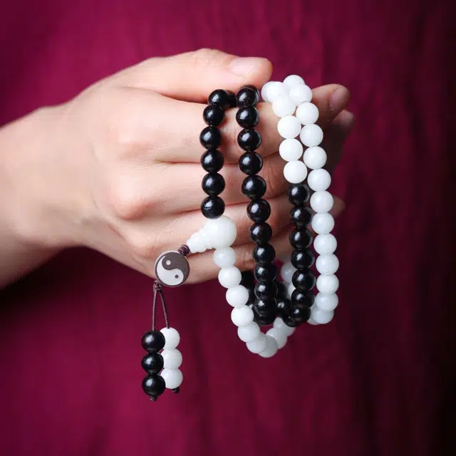 爵倾 阴阳八卦款 太极生两仪 两仪生八卦 白玉菩提 菩提类手串 男女同款情侣款