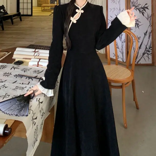 古莲菲 高级感国风新中式长袖连衣裙 女款