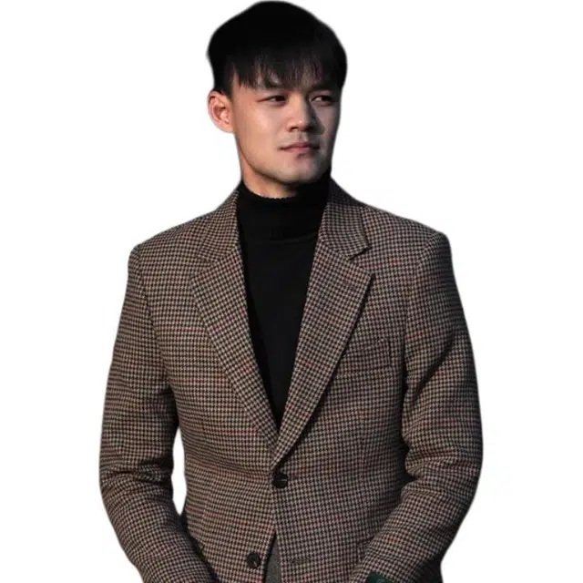 大格子与黑猫 意式复古格纹羊毛呢绅士修身西服英伦商务格子雅痞秋冬千鸟格 西装 男款