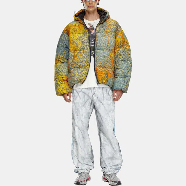 DIESEL FW24 Raindrop Print Zip Hoodie Down Jacket