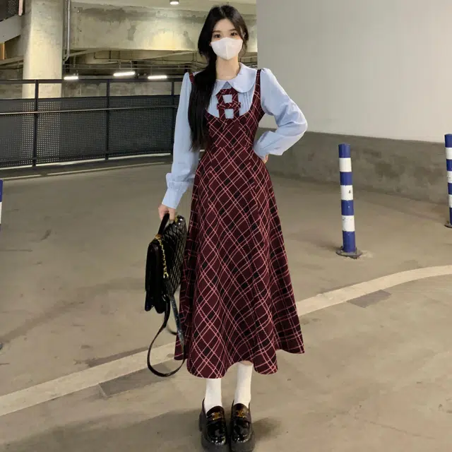 古莲菲 设计感小众假两件法式长袖连衣裙 女款 图色