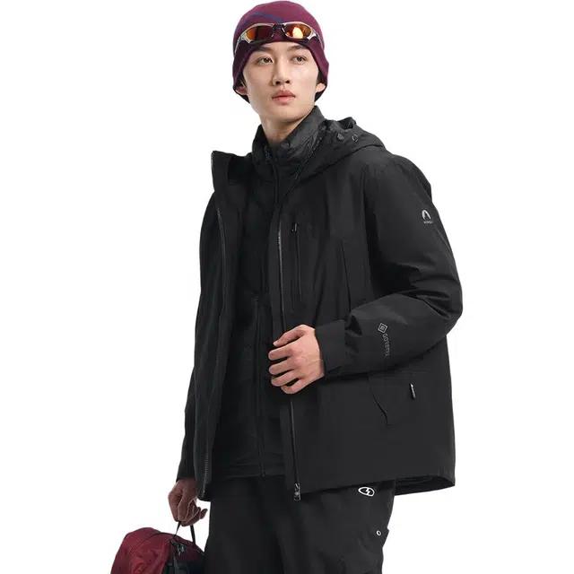 探路者  休闲舒适三合一  防水防风保暖冲锋衣 男款 黑色