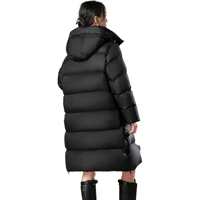 雅鹿 纯色长裤过膝连帽加厚保暖宽松羽绒服 男女同款