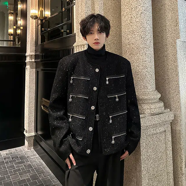 袋鼠 小香风高级感亮片设计时尚百搭轻奢潮流痞帅夹克外套 男女同款