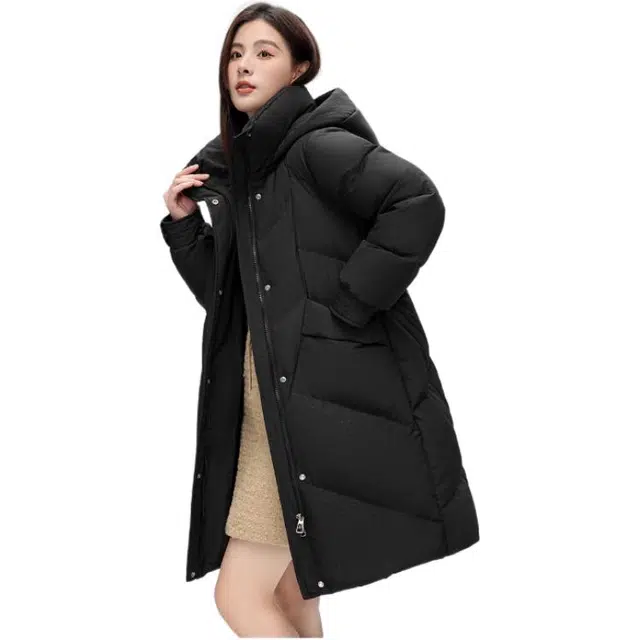 雅鹿 纯色中长款可拆卸帽休闲保暖羽绒服 女款