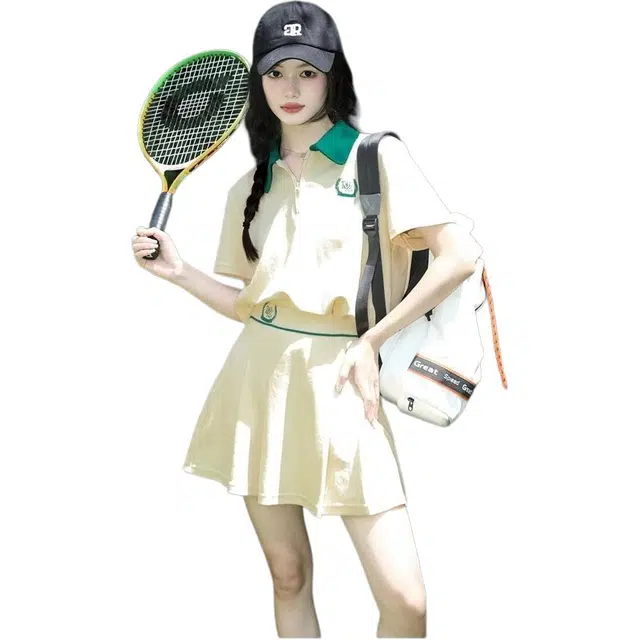 水中花 夏装简约时尚网球服休闲时尚运动短裙裙装套装 女款