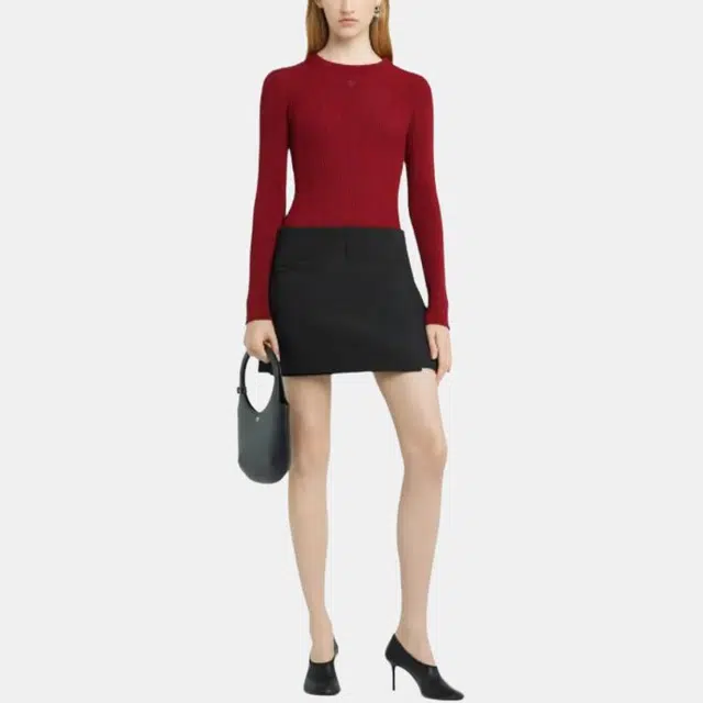 COURREGES FW24 SHOULDER SNAPS RIB KNIT SWEATER Grenat