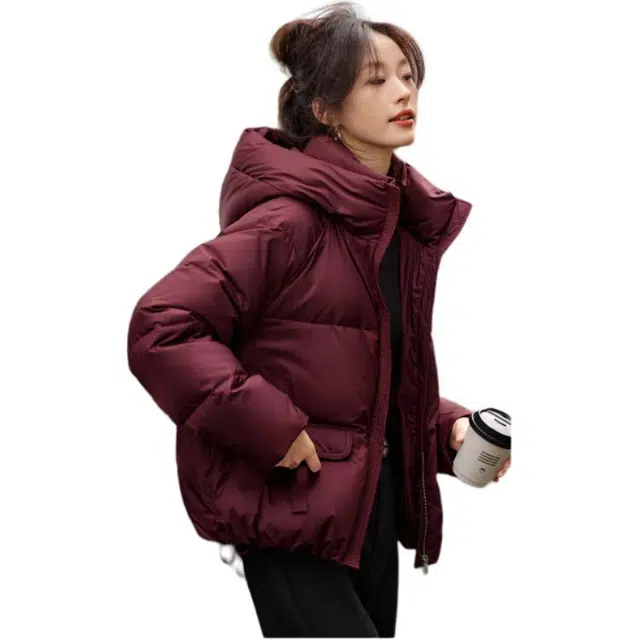 沫晗依美 休闲舒适长袖羽绒服 女款 酒红色