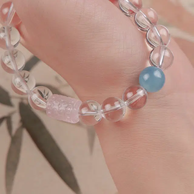 悠笙 粉晶 海蓝宝好情绪转运珠 考试上岸 简约高级感 水晶 手串 女款