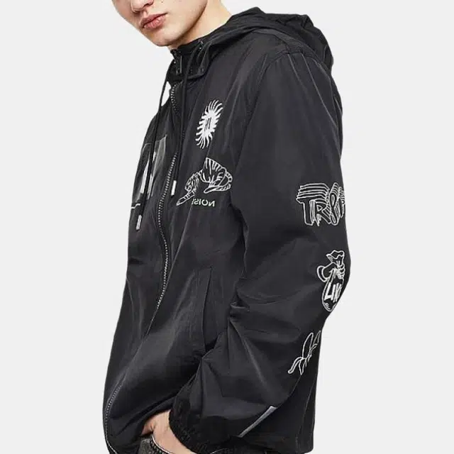 DIESEL Logo Hoodie Jacket Black