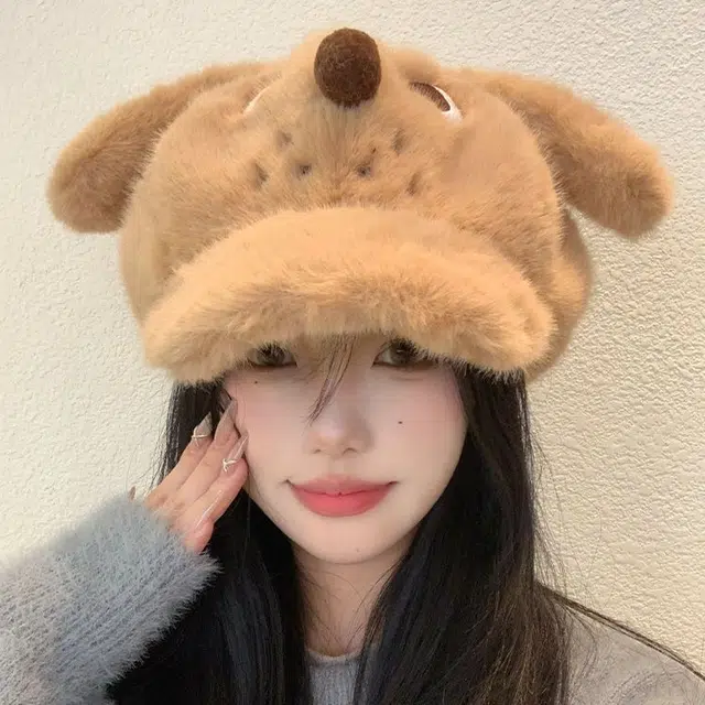 【秋冬必备~愤怒小狗】 攸委 可爱卡通毛绒鸭舌贝雷帽女冬季保暖加绒加厚显脸小 涤纶 时尚百搭学生毛茸茸棒球帽八角帽 男女同款情侣款
