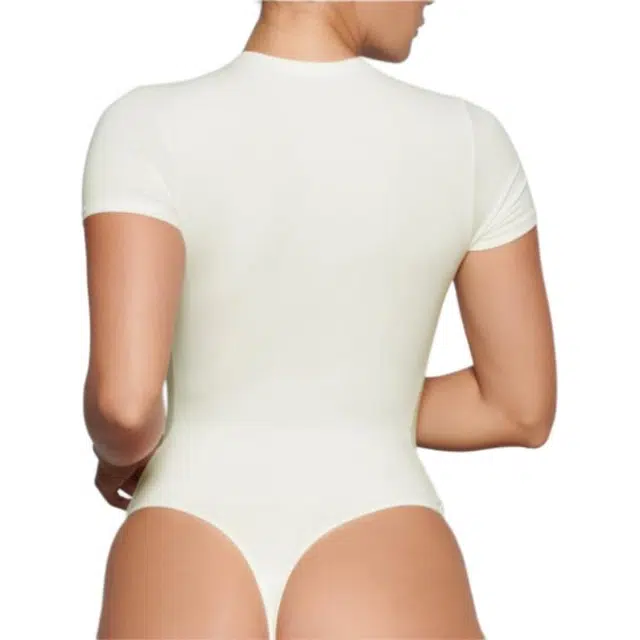 SKIMS COTTON JERSEY T-SHIRT BODYSUIT BONE