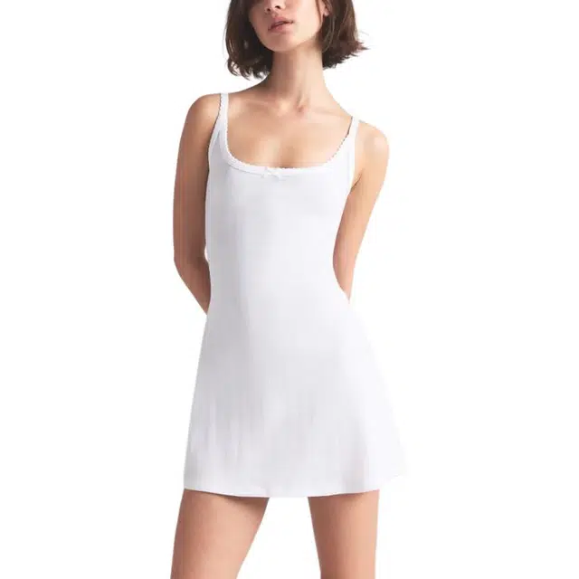 SKIMS SS25 DROP NEEDLE POINTELLE CAMI MINI DRESS SNOW