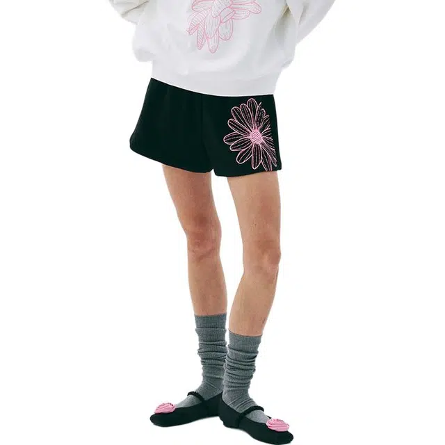 MARDI MERCREDI SS25 SWEAT SHORTS FLOWER_BLACK PINK