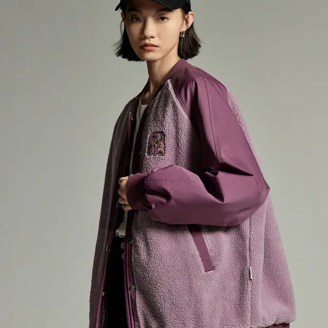 初语 加厚拼接毛绒立领棉服 女款 深紫色
