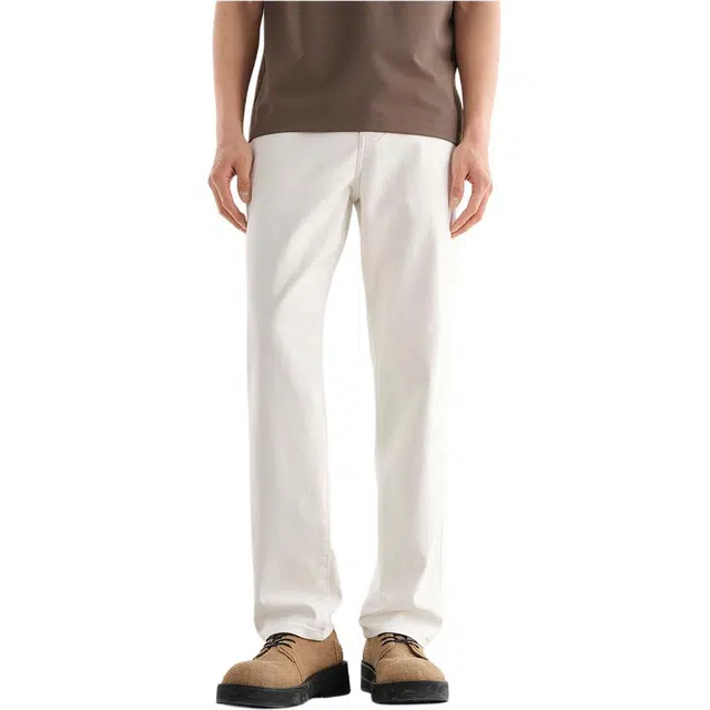 太平鸟 水洗直筒中腰长裤牛仔裤 男款