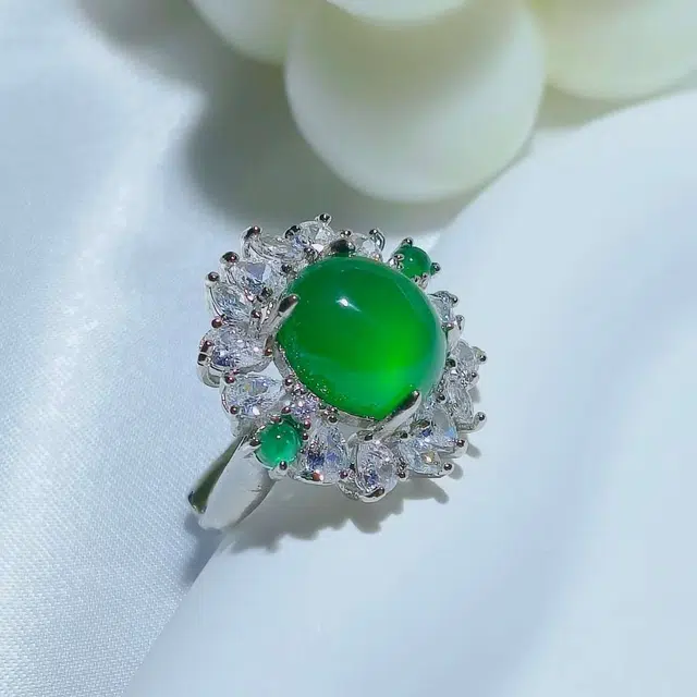 识恩 薄荷绿冰感 森系甜美通勤百搭气质时尚优雅文艺小众设计#好运 玉髓 戒指 女款
