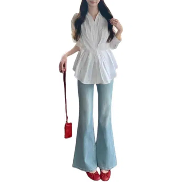 木清清 时尚百搭简约休闲长袖衬衫 女款 白色