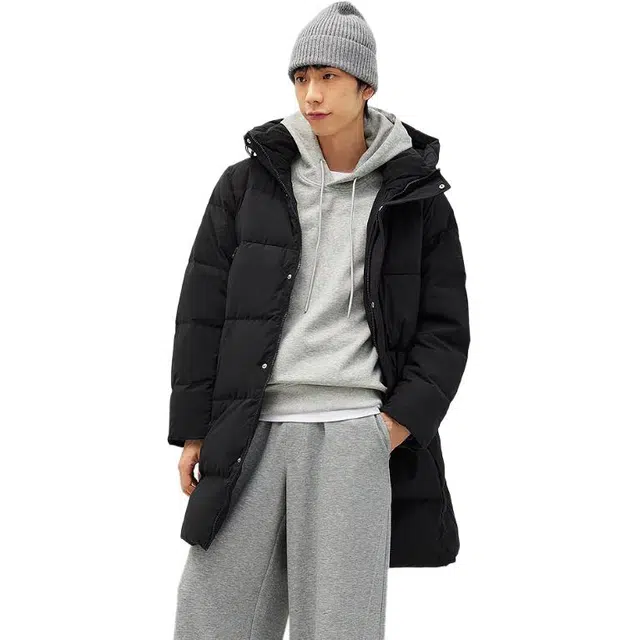 森马 时尚百搭简约舒适日常通勤柔软舒适亲肤三防户外长款连帽面包服保暖羽绒服 男款
