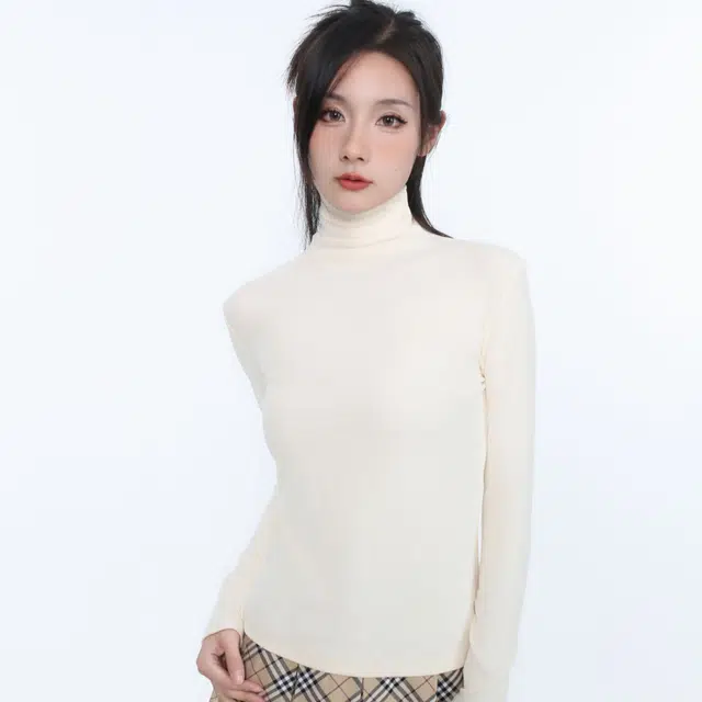 御茶家 纯色基础款堆堆领高弹立修身可外穿打底针织衫 女款 美拉德