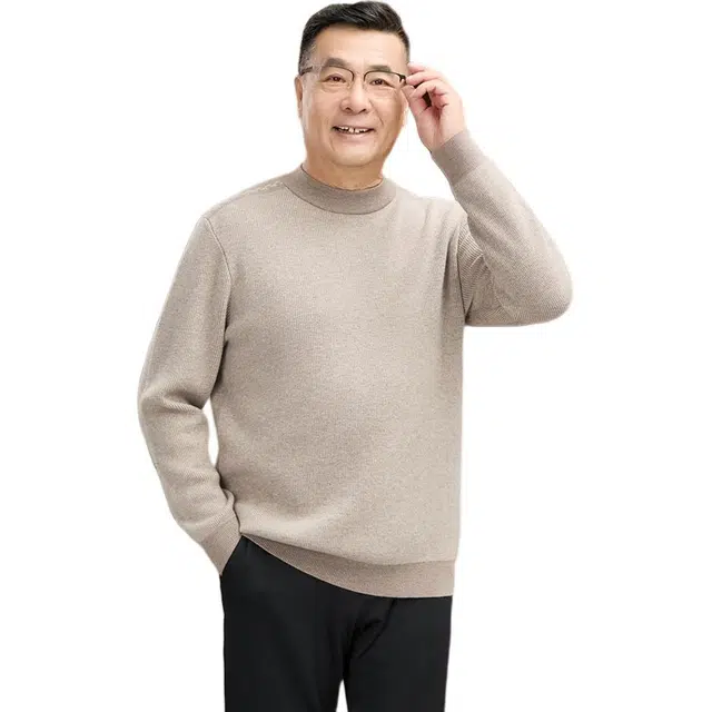 恒源祥 纯羊毛加厚半高领羊毛衫四平提花毛衣 男款