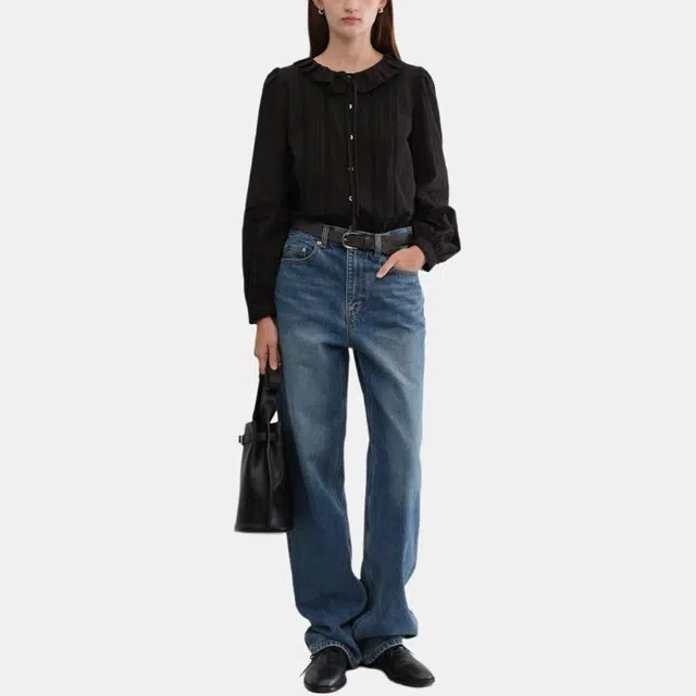 Dunst EXCLUSIVE VINTAGE RUFFLE BLOUSE BLACK