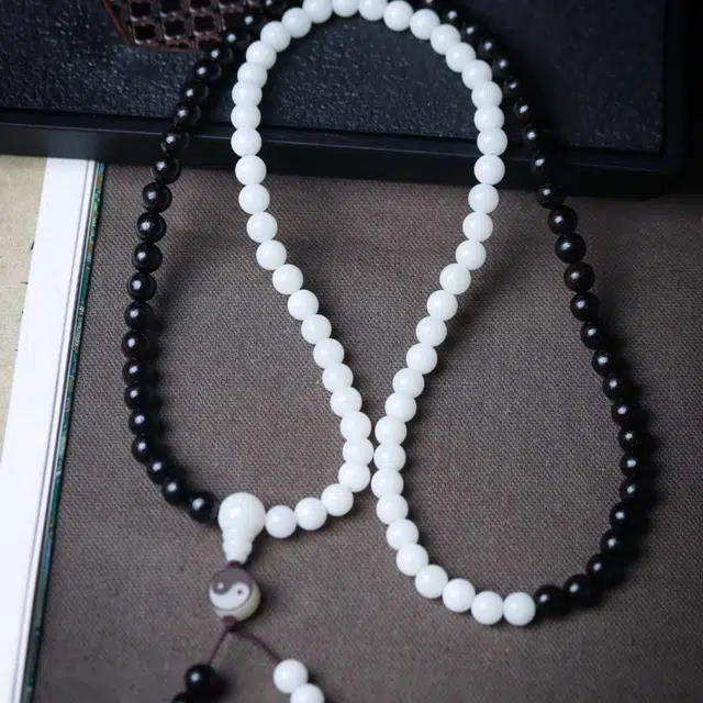 爵倾 阴阳八卦款 太极生两仪 两仪生八卦 白玉菩提 菩提类手串 男女同款情侣款