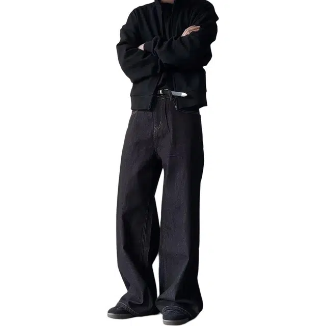 大格子与黑猫 美式高街高级感春秋季设计直筒宽松微喇阔腿长裤牛仔裤 男女同款