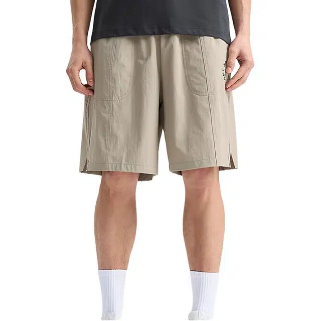 特步 篮球系列 休闲简约字母宽松系带运动短裤 男款 枫桥色