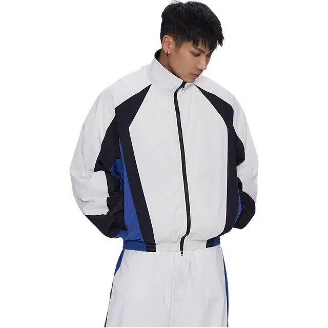 无畏东方 无观拉链拼接设计运动休闲舒适宽松夹克外套 男女同款 白蓝