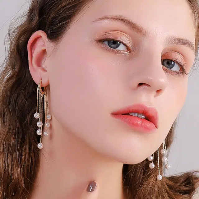 阿黛丽 流苏 简约欧美长款个气质性网红耳饰 人造珍珠 耳环 女款