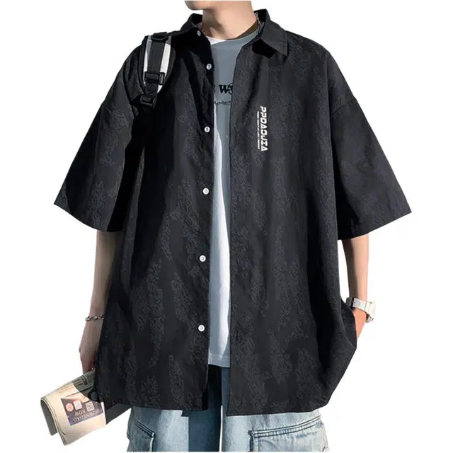 【dme】 美式休闲男夏季薄潮牌潮流宽松衣服日系短袖衬衫 男女同款