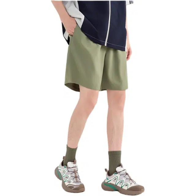 三福 压花净色宽松直筒裤中腰休闲短裤 男款