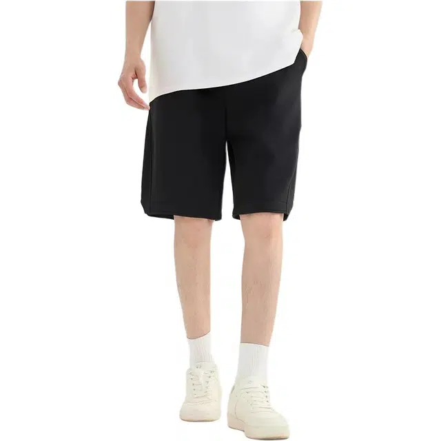 三福 轻薄宽松橡筋腰直筒裤中腰五分裤休闲短裤 男款