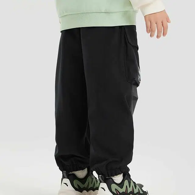 中小童 安踏儿童 简约百搭休闲字母保暖针织运动裤 梦幻黑