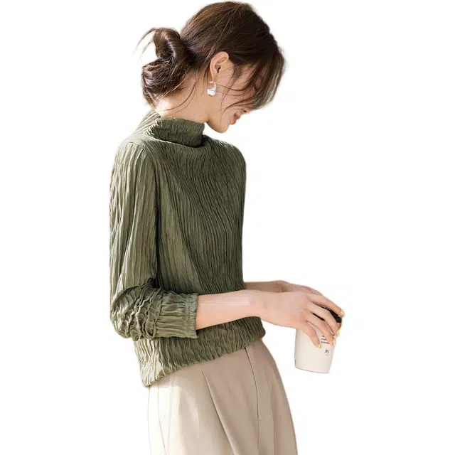 沫晗依美 经典简约肌理感纯色常规长袖半高领直筒针织衫 女款