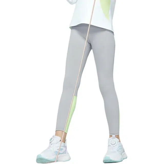 青少年款 安踏儿童 拼接高腰紧身打底裤 山坳灰